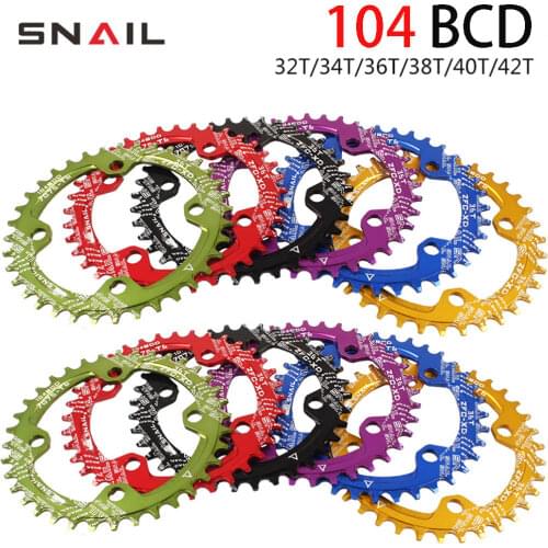 SNAIL Round 104BCD Narrwo Wide Chainring 32T 34T 36T 38 Teeth Bicycle Crankset 104 BCD Crown Mtb Dish Monoplate Bike Plate