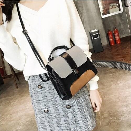 Vintage Contrast Color Leather Crossbody Bags for Women 2021 Female Handbag Fashion Simple Shoulder Messenger Bag Ladies Purses