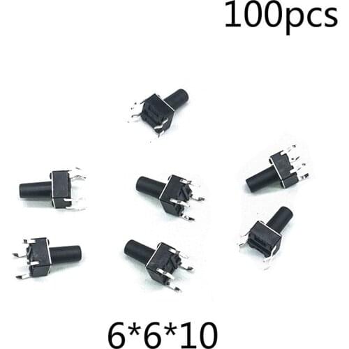 Environmental protection 100pcs/lot 6*6*10mm Interruptor 4 PIN Tactile Tact Push Button Micro Switch Direct Plug-in Self-reset
