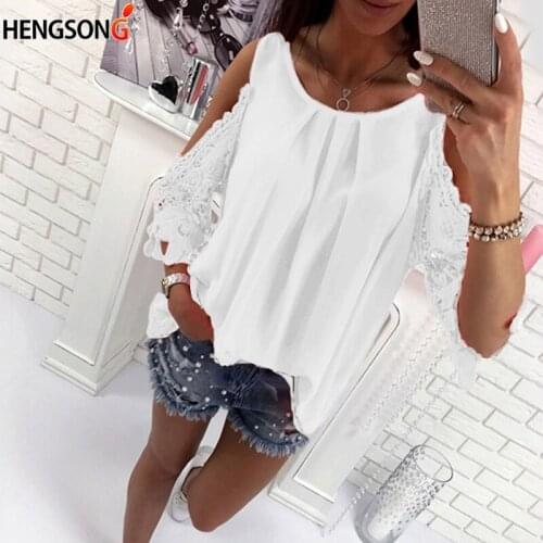 Womens Tops and Blouse Shirt Summer Top Casual Hollow Out Sleeve Off Shoulder Shirt Ladies Blouse Boho Tunic Tops