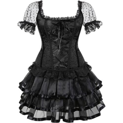 Shoulder Straps Corsets and Bustiers Dress Plus Size Gothic Lace Up Vest Overbust Corsets And Skirt Set Tutu Corselet For Women