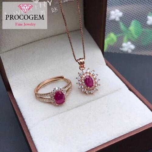 Natural Burna Ruby Jewelry sets for Women Oval shape Genuine gemstones Classic Party gifts fine Jewelry 925 Sterling Silver #326