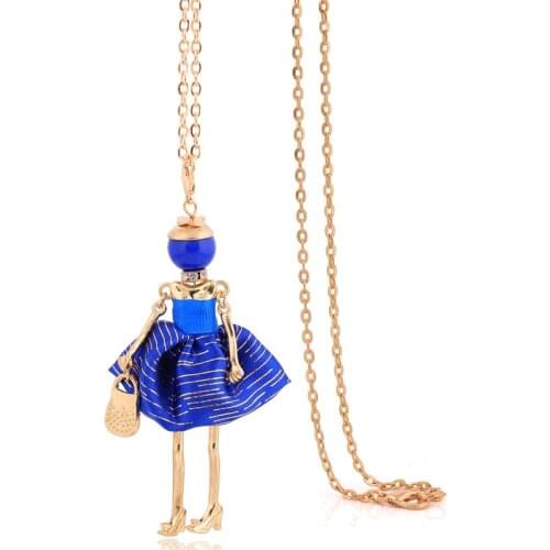Women big doll necklace bohemian maxi collares long chains blue statement necklace & pendant vintage choker accessories