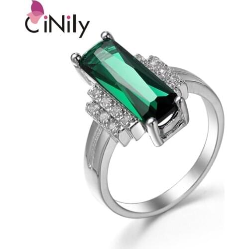 CiNily Created Green Stone Zirconia Silver Plated Wholesale New Arrived for Women Jewelry Birthday Gift Ring Size 6-10 NJ11164