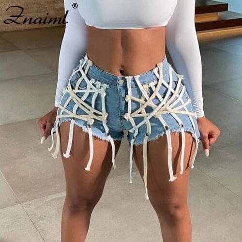 Znaiml Bandage Sexy Denim Shorts Women Streetwear Causal Jeans Mini High Waist Lace Up Tassels Summer 2021 Shorts Dropshipping