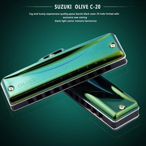 10 Hole Olive Green Harmonica C Key Diatonic Mouth Organ Musical Instrument