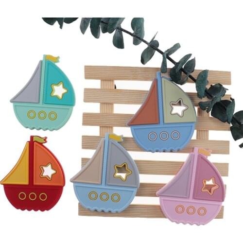 10pcs Sailboat Teethers Baby Chewable Teething Silicone Teether Diy Baby Toys BPA Free Food Grade Silicone Teething Ring Cartoon