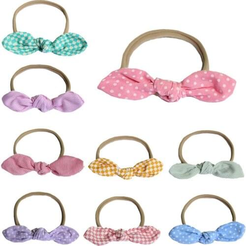 20pcs 2018 cute Newborn kids rabbit ear headbands striped Dots Plaid soft nylon hairbands hair accessories for photo props