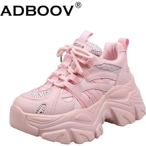ADBOOV New Thick Sole Platform Sneakers Women Rhinestone Fashion Chunky Shoes Female