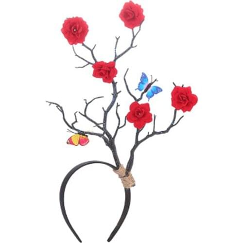 Flower Butterfly Headbands, Tree Branches Crown Halloween Costume Hairband for Holiday Party