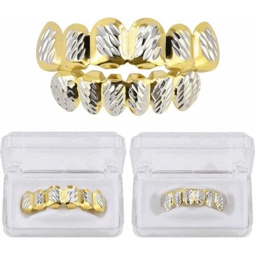 Grillz for teeth gold Dlampnd Cut 6 Tooth Top Bottom Grillz Teeth Caps Tooth Hip Hop Dental GRILLs Set Party Jewelry trendy