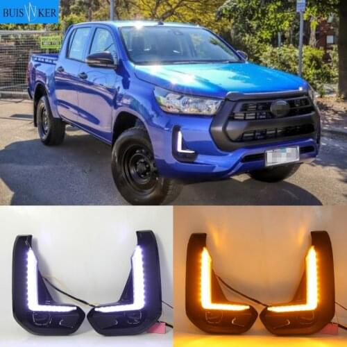 For Toyota Hilux Revo 2020 2021 LED DRL Daytime Running Lights with Turn Signal Bumper Fog Light Driving Lamp
