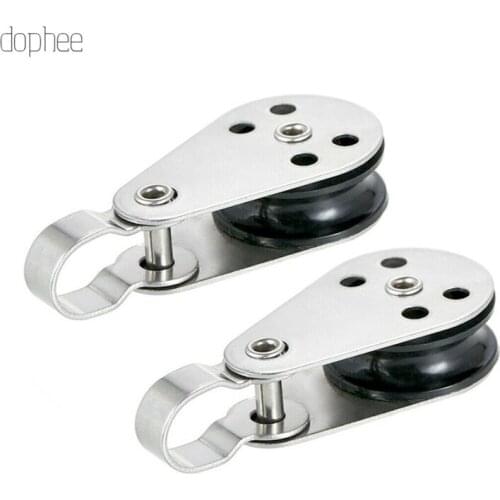 Dophee 2pcs Stainless Steel 316 Pulley Blocks Rope Runner Kayak Boat Accessories Canoe Anchor Trolley Kit for 2mm to 8mm Rope