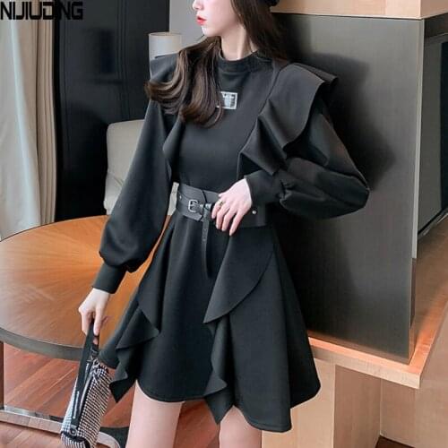 Retro Elegant Cotton Women Dresses 2021 Spring Long Sleeve O-neck Ruffle Sexy Belt Female Short Mini Dress Mujer Vestidos New