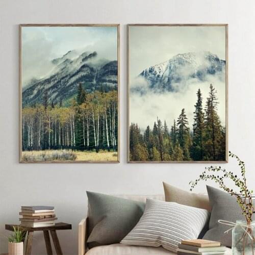 Banff National Park Landscape Posters and Prints Canada Foggy Mountains Forest Photography Home Wall Art Decor Canvas Painting