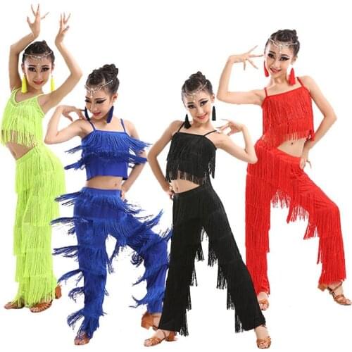Childrens Latin dance jazz costumes girls Latin dance competition tassel suit dance clothes ballroom dance dresses
