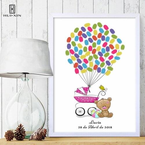 Beautiful Pink Baby Car Canvas Painting Fingerprint DIY Guest Sign Book For Birthday Party Decoration Lovely Girls Baptism Gift