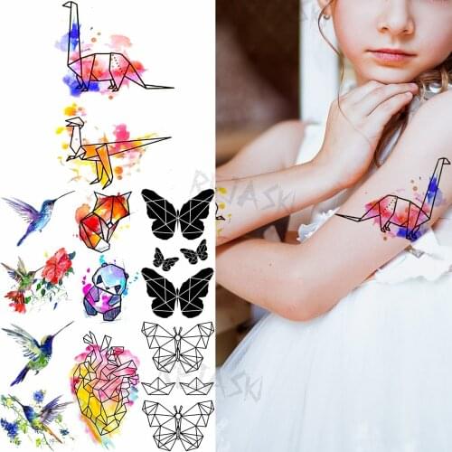 Colorful Dinosaur Temporary Tattoos For Kids Women Hummingbird Butterflies Realistic Cute Animals Washable Tatoos Dino