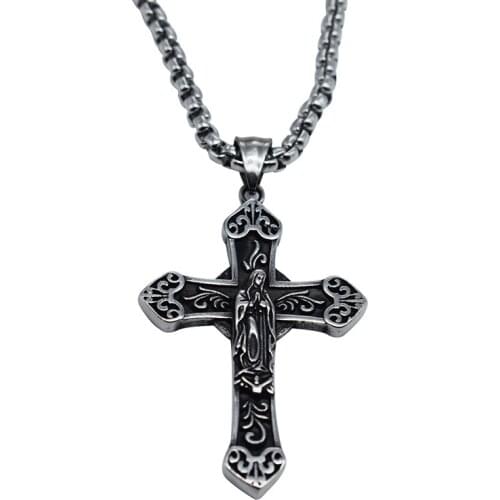 Crucifix Jesus Cross Pendant Chain Necklace Jewelry Stainess Steel Religious Jewelry Men Chains Christian Symbol Gift