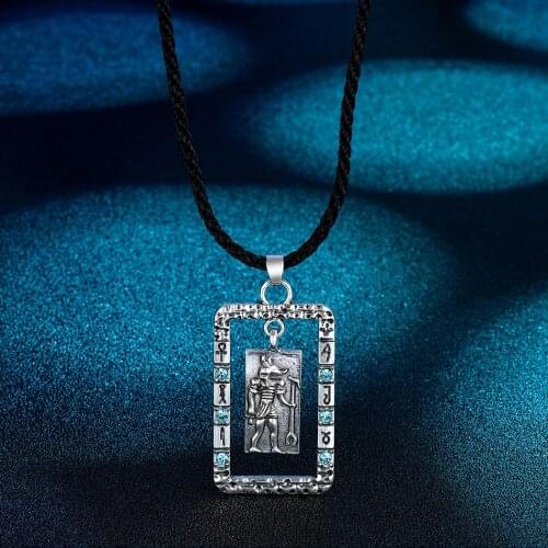 Anubis Pendant with Red Cubic Zirconium Gemstones, Ancient Egyptian Gods Necklace with Hieroglyphics, Egyptian Amule