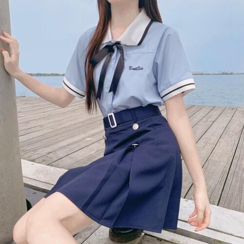 Summer JK Uniform Short Sleeve Embroidered Shirt Skirt Two-piece Thai School Uniform Female School Girl Outfit