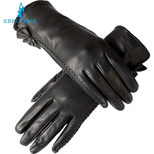 Fashion gloves women,Wrist side butterfly decoration,Genuine Leather,Ladies gloves,Female gloves,Free shipping