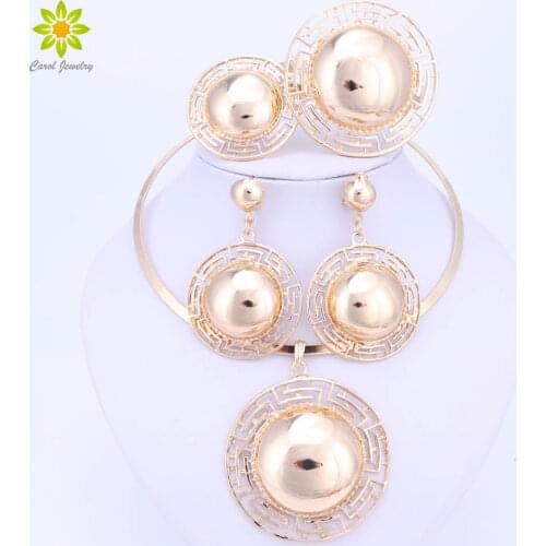 Fashion Jewelry Sets Big Exaggerated Necklace Earrings Pendant Gold Color African Dubai Bridal Women Party Jewelry Set