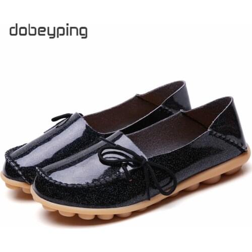 New Moccasins Women Flats Spring Autumn Woman Loafers Patent Leather Female Shoes Slip On Ballet Bowtie Womens Shoe Size 35-44