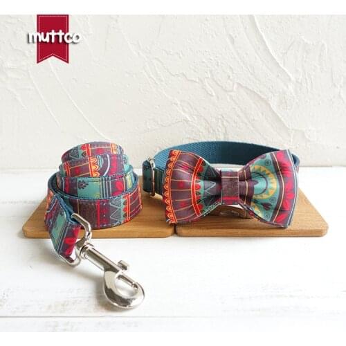 MUTTCO retailing Luxury ethnic style soft dog collars Butterfly Knot THE MAYA bow tie dog collar and leash set 5 sizes UDC043