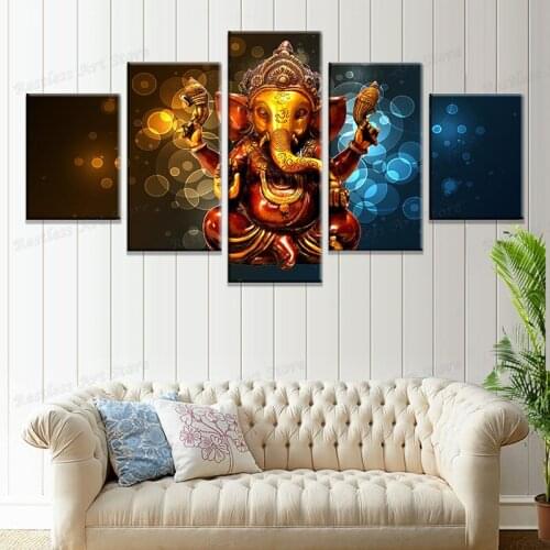 Canvas HD Prints Poster Wall Art 5 Pieces Elephant Trunk God Paintings Modular Ganesha Pictures Living Room Cuadros Decor Frame