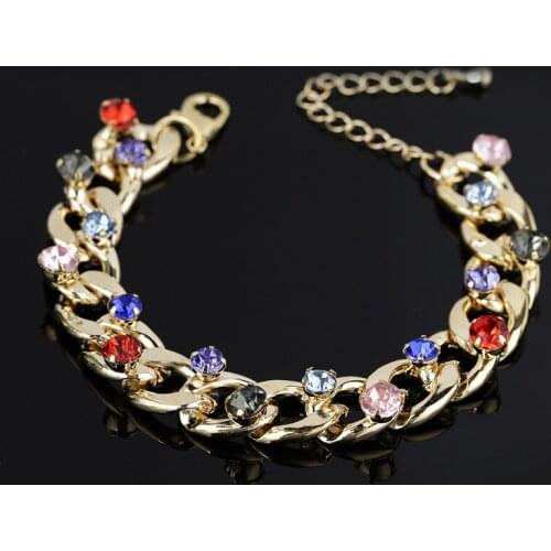 New Fashion Heavy Chunky Chain Colorful Austrian Crystal Bracelets & Bangles Gift Jewelry
