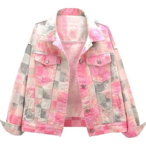 New Womens Denim Jacket 2021 Spring Autumn Jean Coat Female All-Match Long-Sleeved Tie-Dye Color Loose Top