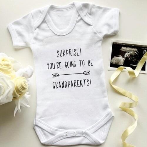 Pregnancy Announcement Rompers Surprise! You're Going To Be Grandparents Print Newborn Baby Boys Girls Bodysuit Fashion Jumpsuit
