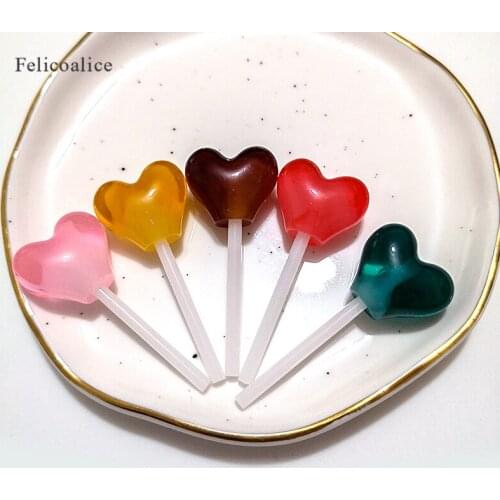 5pcs/bag 42mm Lollipop Charms Transparent Heart Shape Glitter Resin Candy Accessories Jewelry Diy Custom Made Welcome