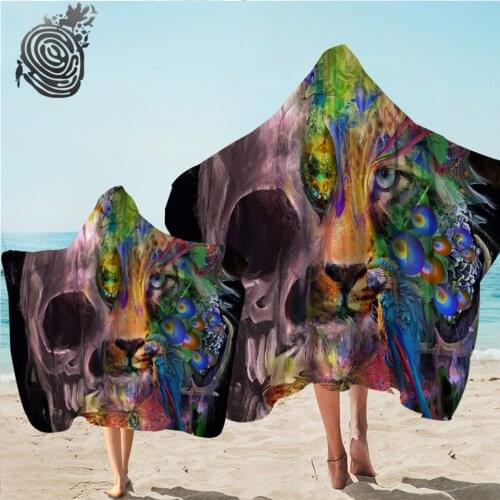 Introspection by Archan Nair Hooded Towel Skull Microfiber Bath Towel With Hood Gothic Wearable Beach Blanket 3D Animal Toalla