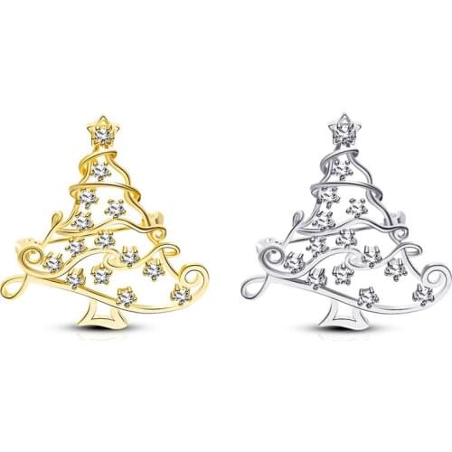 Simple Cubic Zirconia Christmas Tree Brooches Pins Jewelry Winter Wedding Badge Brooch Pin Shine Crystal Rhinestone Broaches