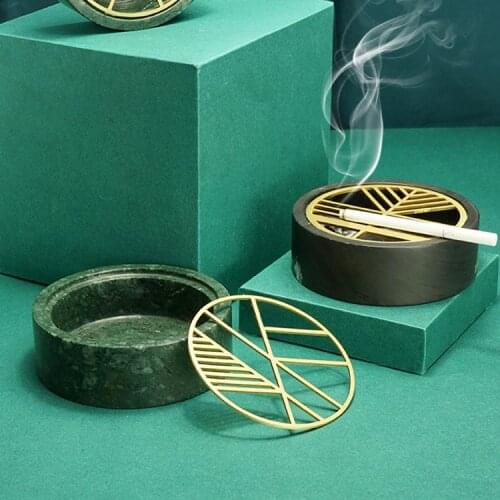 Qiansi Marble Furniture Supplies Bar Hotel Nordic Style Brass + Marble Ashtray Ornaments Jewelry Storage Box Insulation Coasters