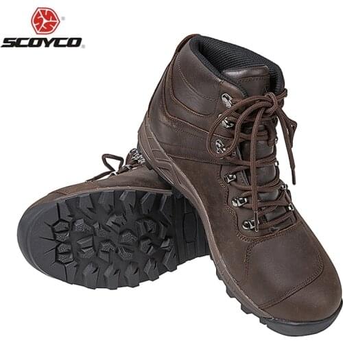 SCOYCO Men Motorcycle Boots Cowhide Botas Moto Wearable Motocross Boot Off Road Riding Shoes For 4 Season,T-043