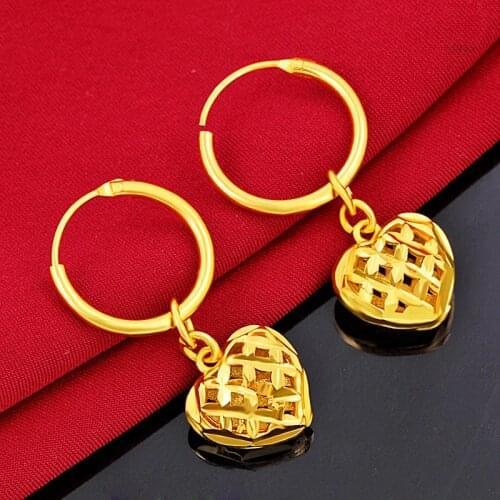 Family Style Jewelry Yellow Gold Filled Gypsophila Heart-shaped womens Hoop Earrings