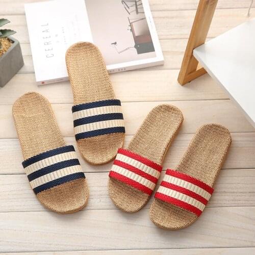 Four Seasons Home Linen Slippers Couple Floor Sandals Men/Women Soft Bottom Flip Flops Ladies House Shoes Girls Casual Sandals