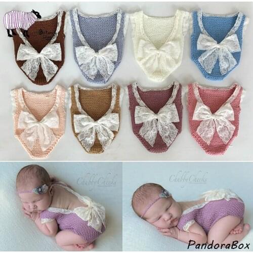Newborn Photography Knit Clothes Infant Baby Girl Photo Shoot Lace Bow Outfits Costume foto Shooting Props Baby Shower Gift