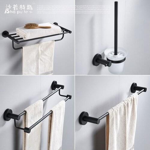 Towel Rack 304 Stainless Steel Bathroom Towel Rack Hardware Toliet Brush Holder Brushed Robe Hook Bathroom Accessories Set Black
