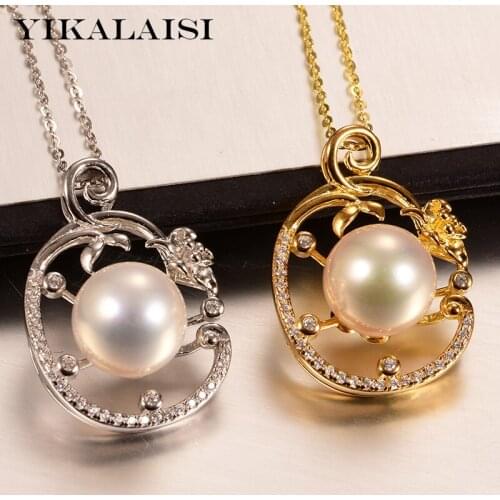 YIKALAISI 925 Sterling Silver Jewelry Pearl Pendants 2020 Fine Natural Oblate Pearl jewelry 10-11mm Pendants For Women wholesale