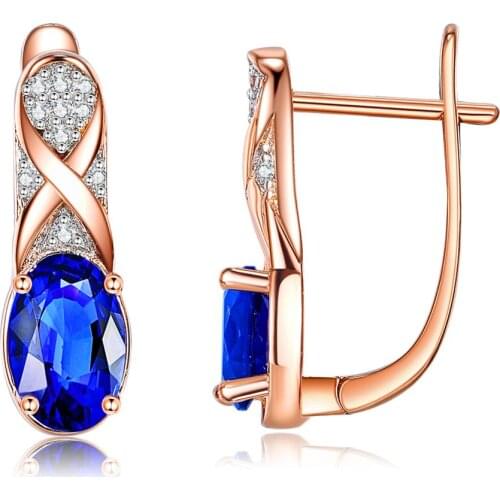 ZEMIOR Fashion Cross Line With Blue Oval 5A Cubic Zirconia Rose Gold Plated Stud Earrings For Women Jewelry New Arrival Earring