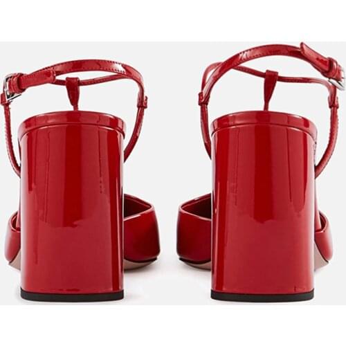 MUMANI Woman‘s 2021 New Modern Sandals Square Heel Genuine Leather Red Buckle Strap Pumps Shallow Super High Retro Lady Footwear