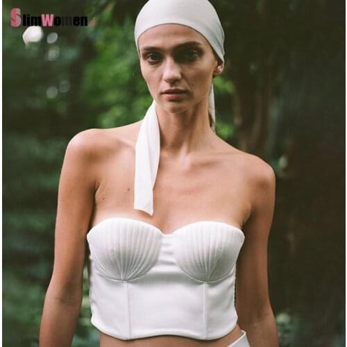 Brand Sweet Girl Shell-shaped Fold Tight-fitting Chest Sexy Corset Satin Sling Top Women White Vestidos Crop Top Bustier Outfits