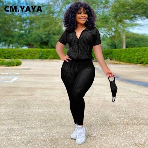 CM.YAYA Activewear Womens Set Short Sleeve Jackets and Legging Suit 2021 Summer Sporty Tracksuit Two Piece Set Fitness Outfit