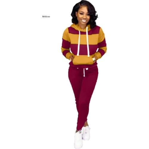 Womens Two-Piece Fall/winter Sweater Cotton Hooded Trousers Casual Sports Suit