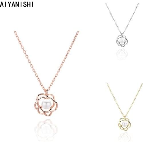 AIYANISHI 925 Sterling Silver Flower Shell Pearl Pendant Necklace Women Engagement Natural Pearl Pendant Necklace Jewelry Gifts