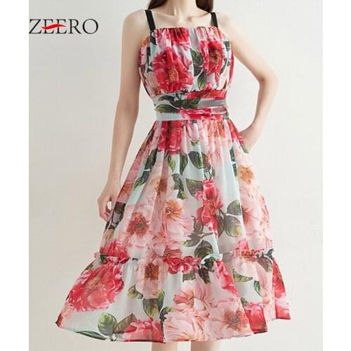 Summer Tube Top Collar Sling Splicing Ruffle Backless Printing High Waist Dress Women Chiffon Holiday Style Dresses for Women